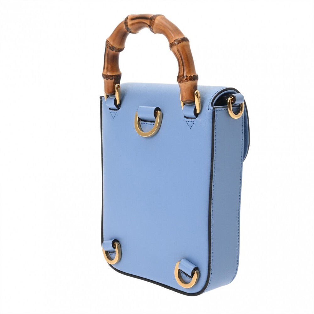 Gucci Leather Blue Shoulder Bamboo Handle Bag Top